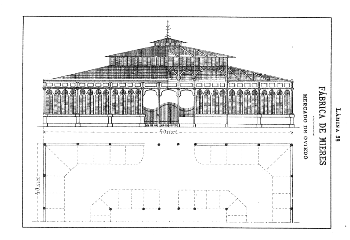 ilustración de la estructura metálica del Mercado del Fontán en Oviedo